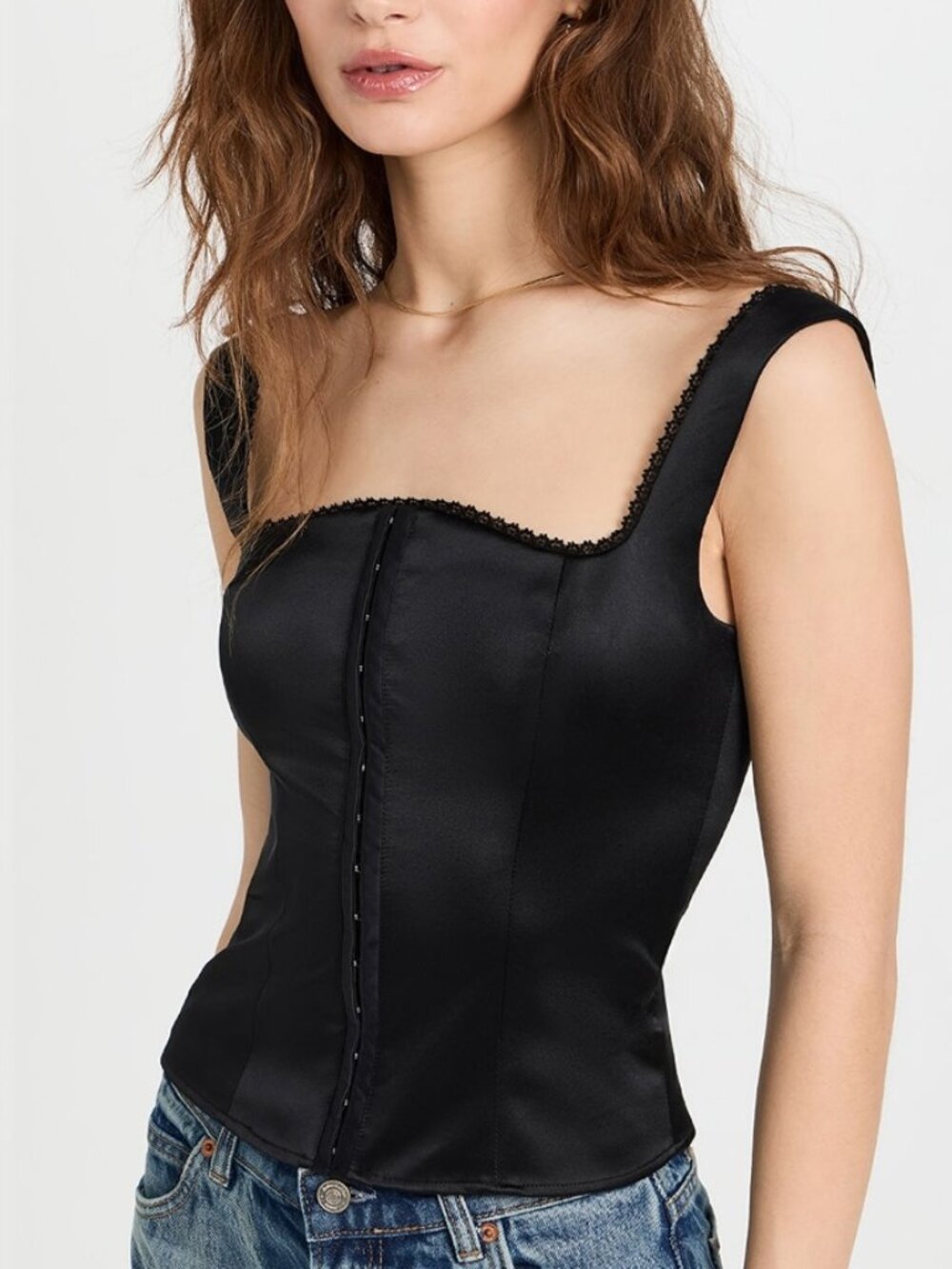 Reformation Tagliatelle Black Silk Corset Top Size 12